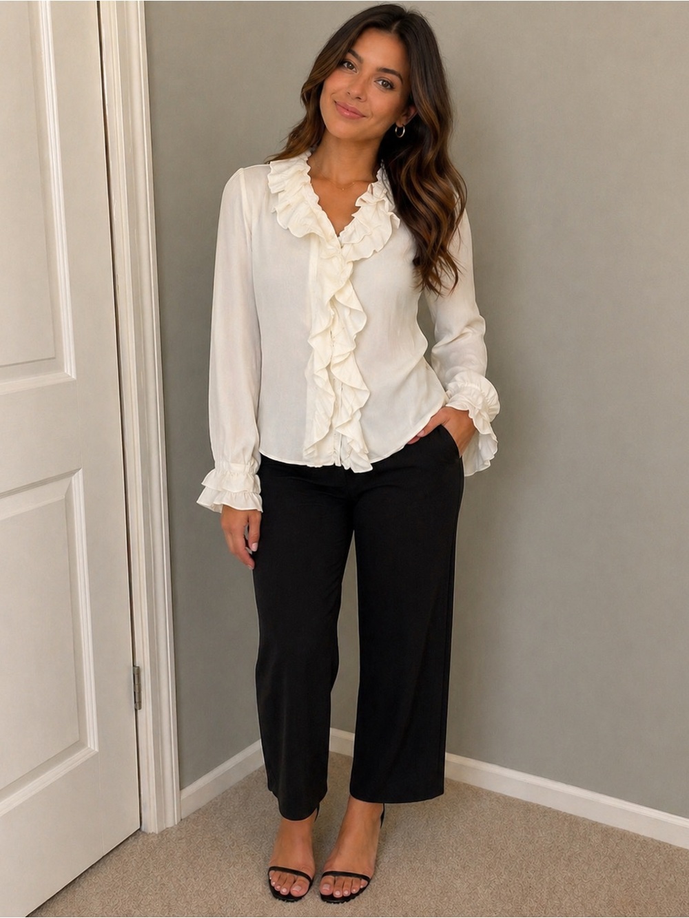 Urban Revivo Soft White Ruffled Women's Top